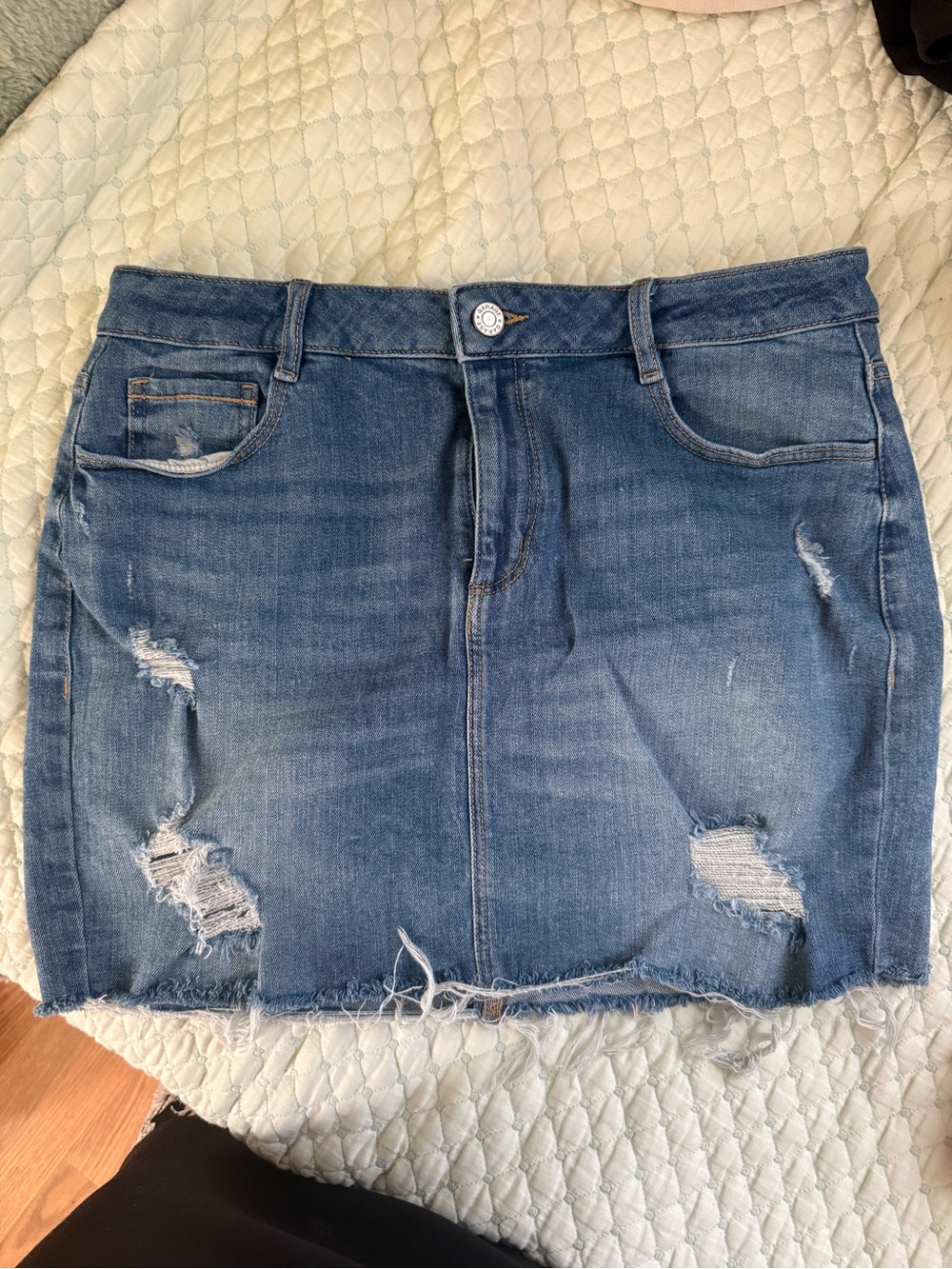 Garage Distressed Denim Mini Skirt - Blue